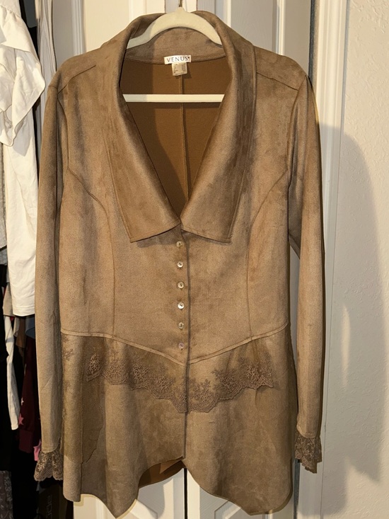 VENUS Jackets & Blazers - VENUS Brown Suede-Style Button Front Jacket